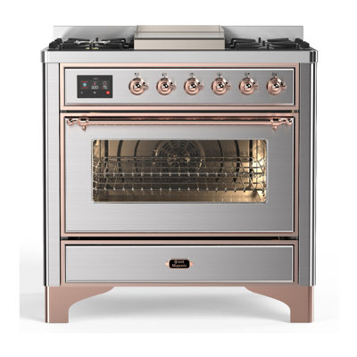 Majestic III Series 36 Inch Dual Fuel Range with 6 Sealed Burners, Griddle, in Stainless Steel (Natural Gas, Copper Trim)