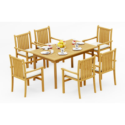 Ensemble de salle à manger 7 pièces en bois de teck de qualité A: table rectangulaire de 60 po avec chaises empilables Angarano # 11CH1306