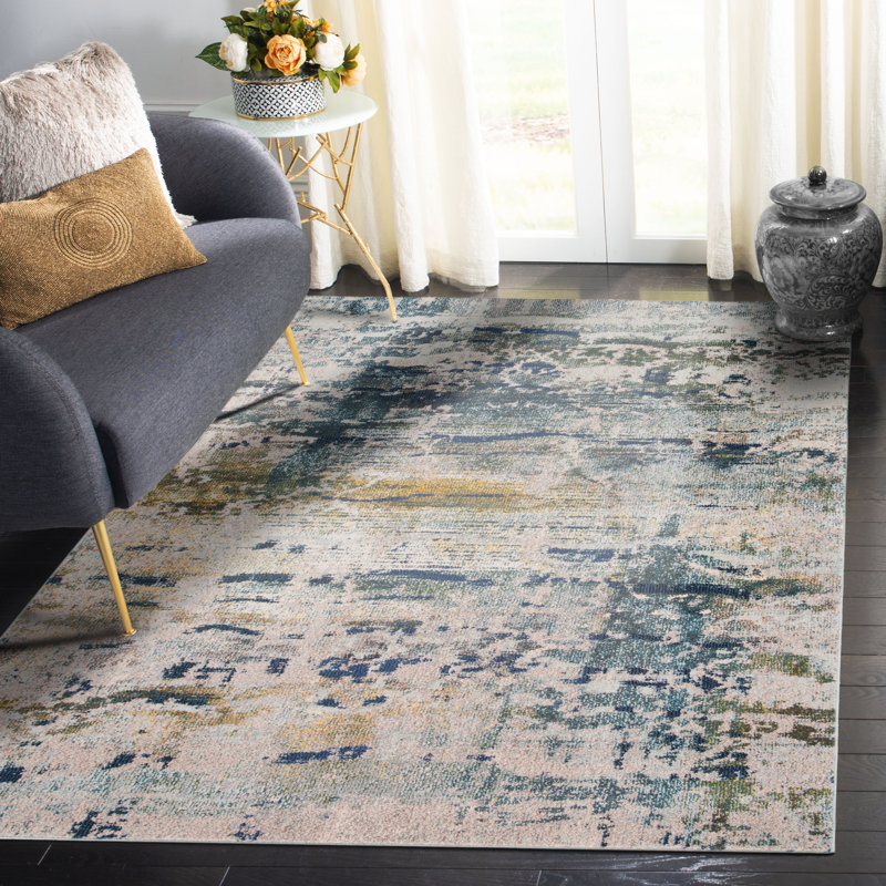 Monaco Blue and Grey Abstract Area Rug