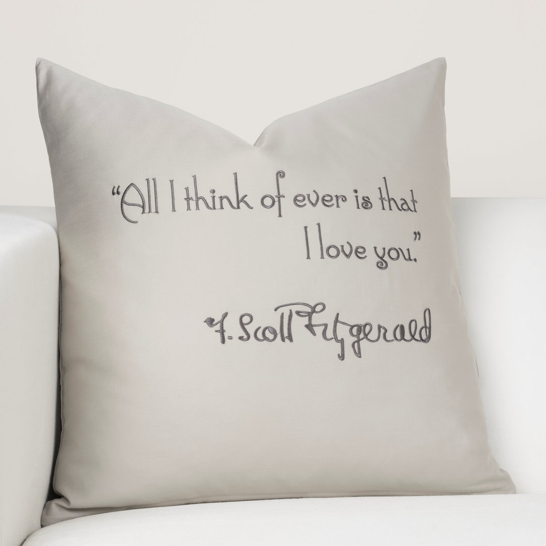 All I Think of Ever is I Love You Embroidered Cotton Throw Pillow F. Scott Fitzgerald 