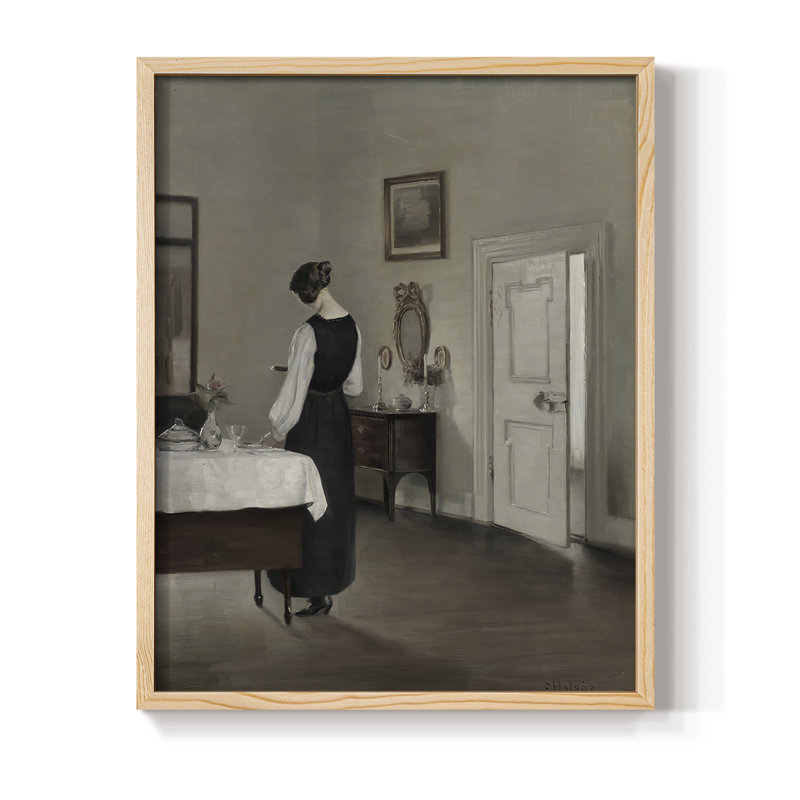 Reproduction encadrée vintage en bois massif avec impression de portrait rétro, Naturel, H 21 po x l 17 po