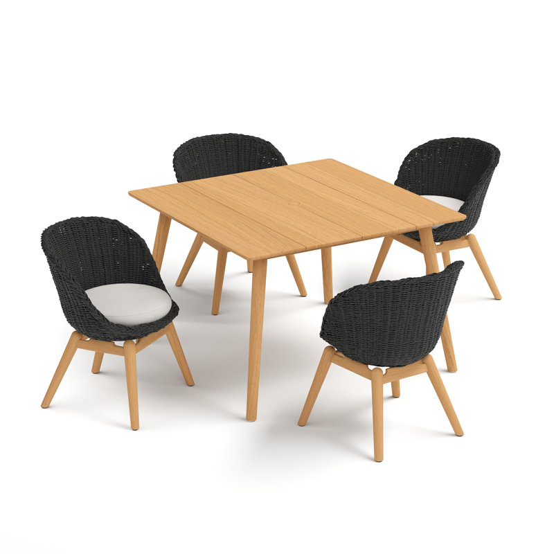 Tulle Outdoor 5 - Piece Teak Dining Set with Cushions, Shadow