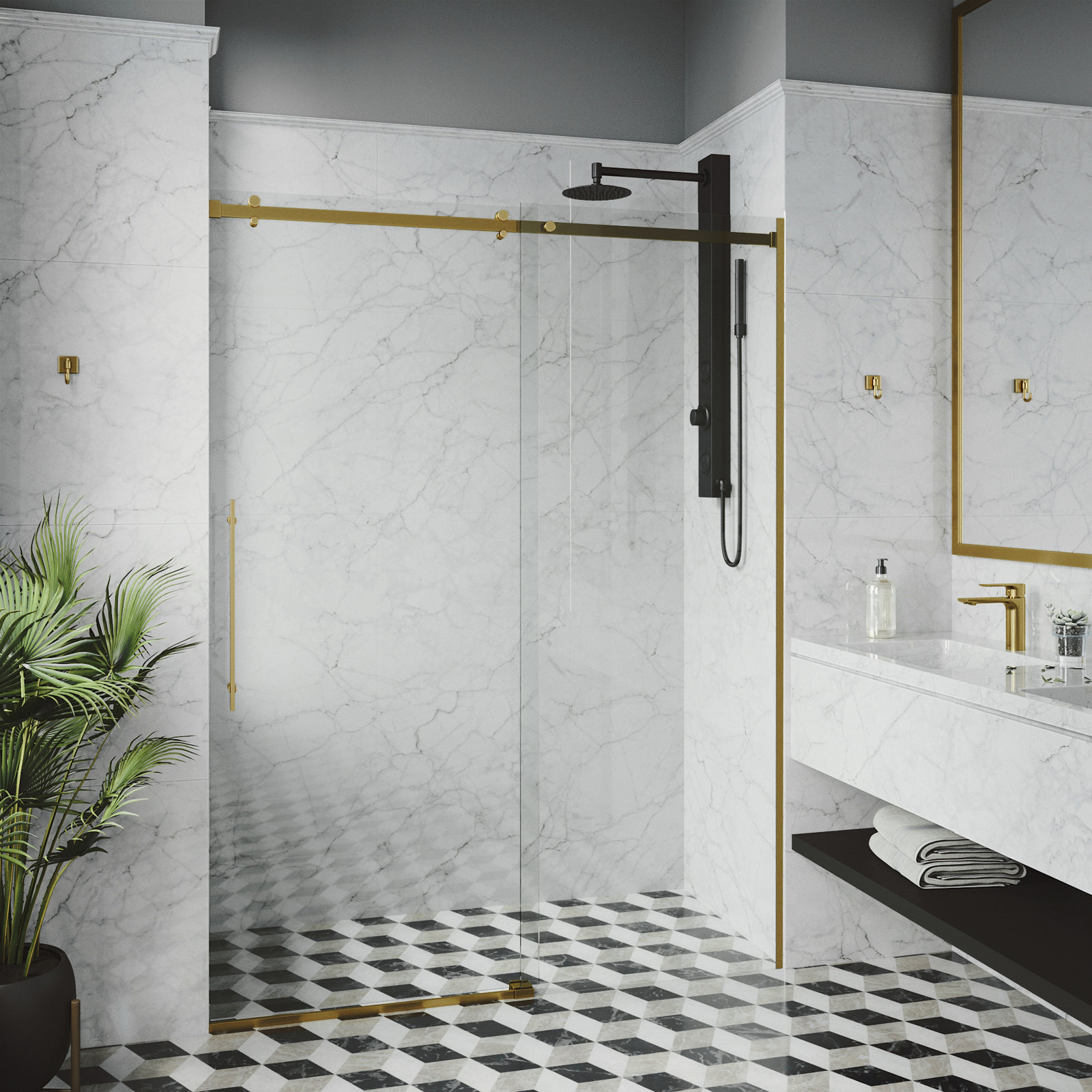 Luca Frameless Sliding Shower Door, Matte Gold