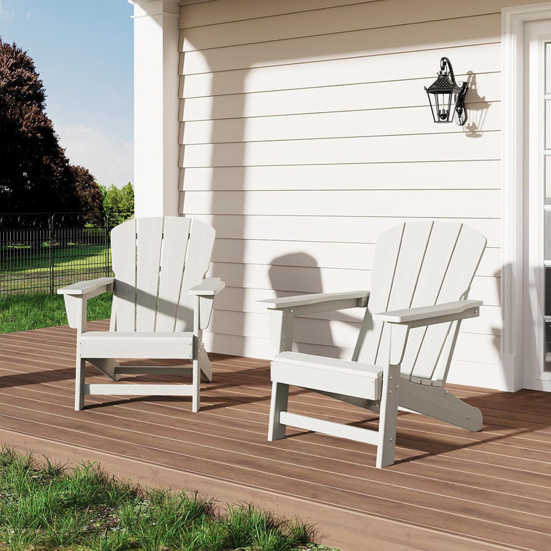 Ensemble de 6 chaises Adirondack modernes en polyéthylène haute densité, capacité de 380 lb, texture bois | Résistant aux intempéries pour foyer extérieur, patio et terrasse, blanc