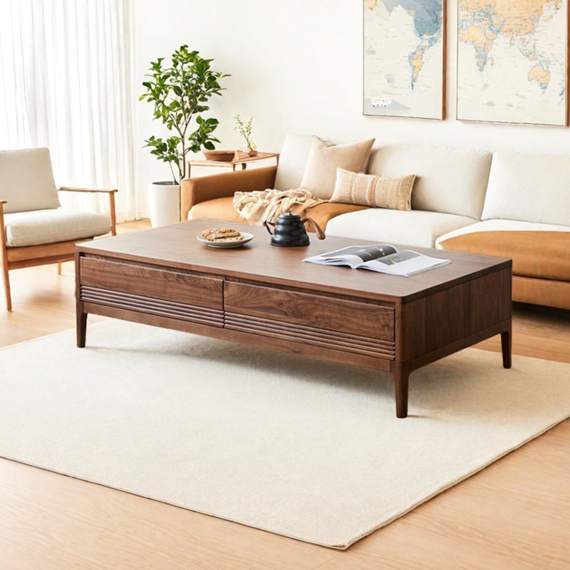 Simple rectangular solid wood coffee table, 15.7" H x 55.1" L x 27.6" W