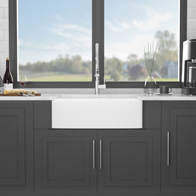 Farmhouse Sink Workstation - 33 Inch White Ceramic Single Bowl Farm Kitchen Sink