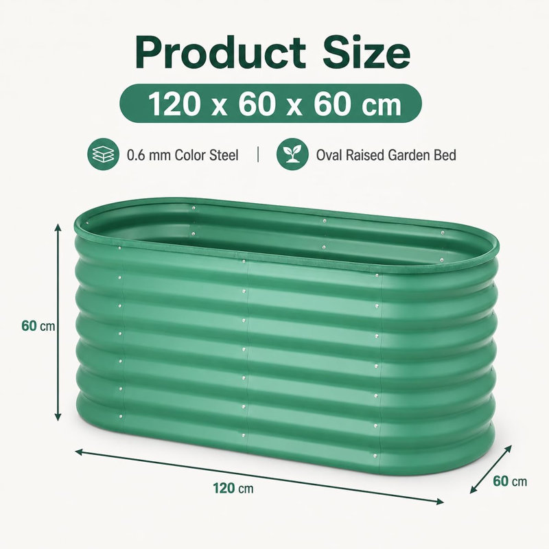 Metal Raised Garden Bed, 60cm H x 120cm W x 60cm D, Dark Green