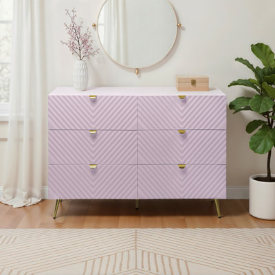 Bently 6-Drawer Dresser, Pink High Gloss Finish