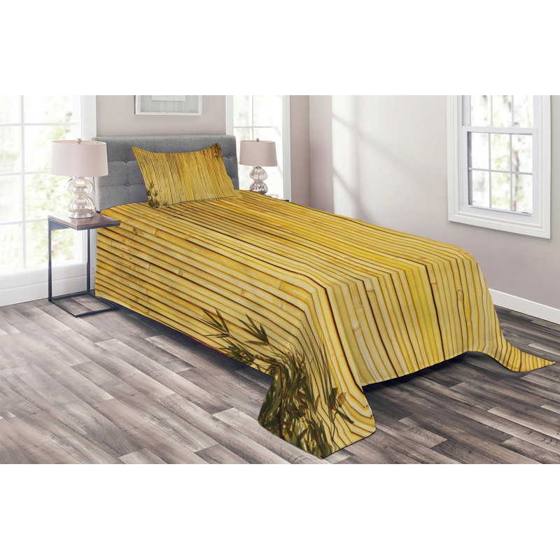 Twin Yellow Bamboo Pattern Quilted Bedspread Set