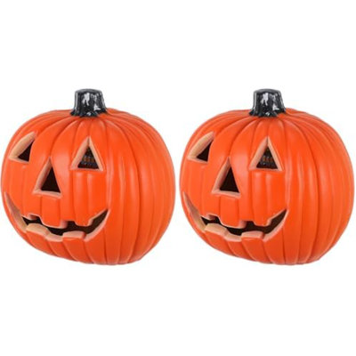 Halloween Jack O Lantern Artificial Pumpkin Light LED Pumpkin Lantern Decorative Halloween Prop For Garden Patio Front Door Decor 8Inch (Pack Of 2)