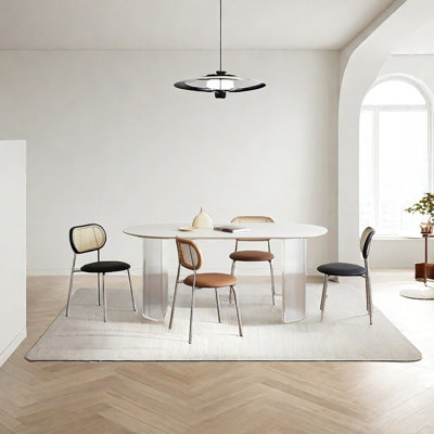 Ensemble de table de salle à manger en pierre frittée blanche
