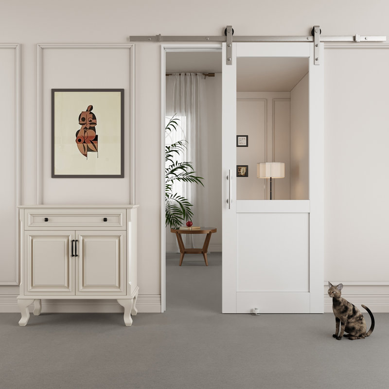 Porte de grange coulissante en miroir 80 po H 80 po avec quincaillerie plaquée nickel (aucun assemblage requis)