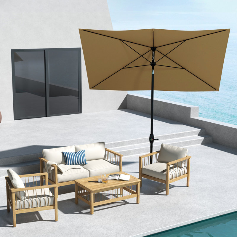 Parasol de patio rectangulaire de 6,5 pi x 10 pi, abat-jour de table d'extérieur avec manivelle et inclinaison, café, manivelle de protection pour parasol 50+, réglable 50