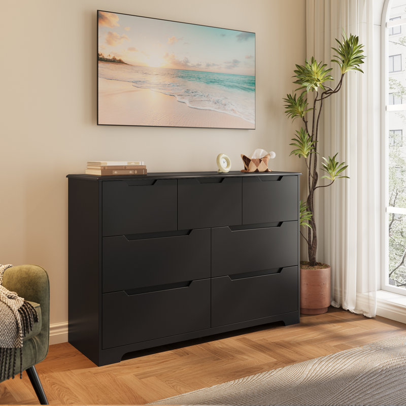 Commode double à 7 tiroirs de 47,2 po pour Bedrom, armoire de rangement., Noir