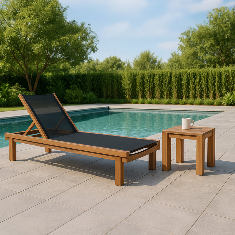 Chaise de patio en teck avec coussins, Noir