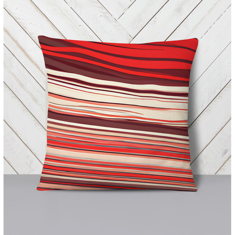 Throw Pillow With Insert, Red/Beige Striped 2, 18"H x 18"W