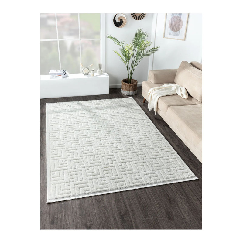 Luxurious Cream Area Rug, 5.2 x 11.5 Feet | 100% Polypropylene, 1.7 cm Pile Height, Machine Woven | Non-Slip Dot Underside, Antibacterial, Easy to Clean | Perfect for Living Room, Bedroom & Dining Spaces