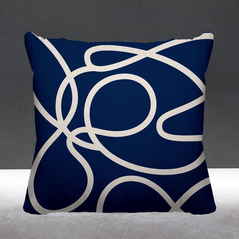 Coussin décoratif intérieur / extérieur Squiggles Abstract, 15 po x 15 po, Bleu marine, Carré