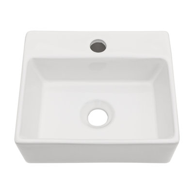 Lofeyo 13" Fireclay Bathroom Vessel Wall Mounted Pure White Vessel Sink with Faucet Hole Rectangle Basin