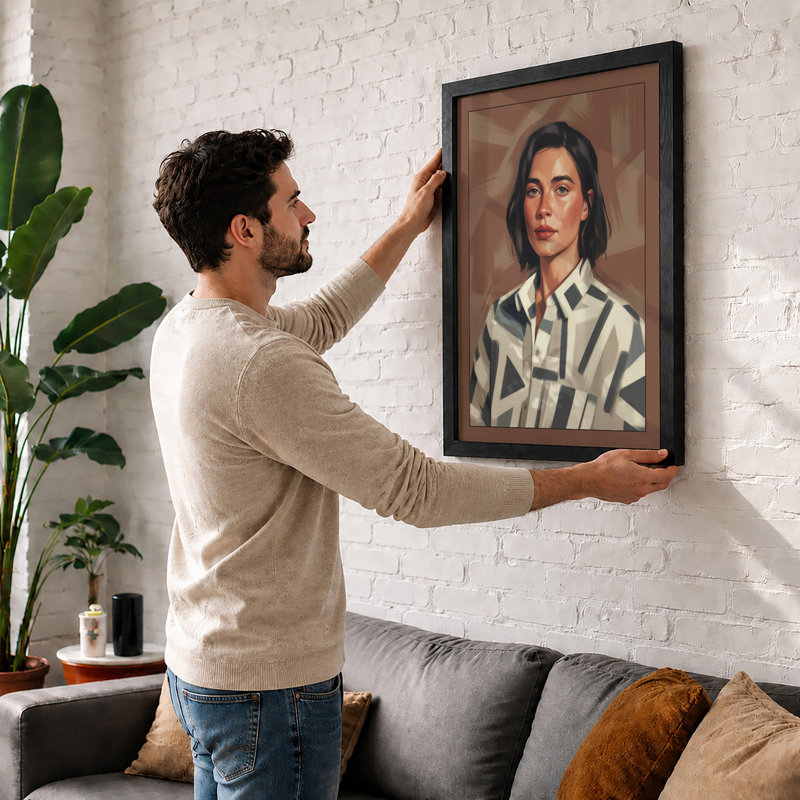 Woman in Stripes Modern - Framed Print, A1 - 84.1 x 59.4 cm, Walnut