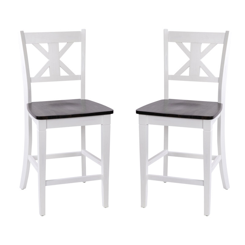 Tabouret de salle à manger en bois massif de qualité commerciale, White/Brown, 2