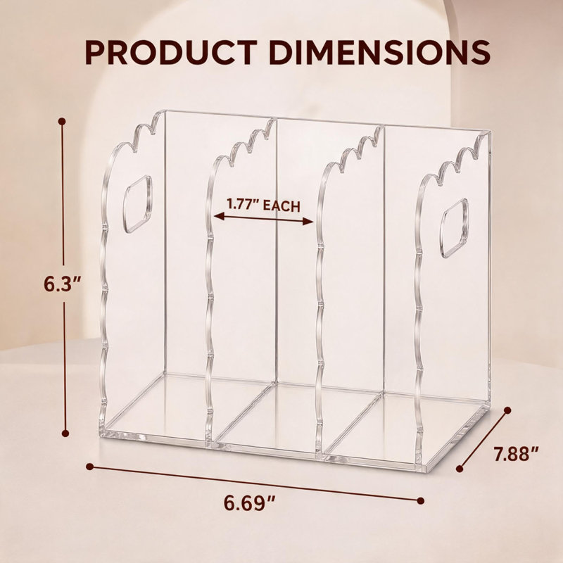 Clear Acrylic 3-Compartment Magazine File Holder – 4mm Thick Vertical Desktop Organizer for Office Documents, Binders & Tablets – Dative Case