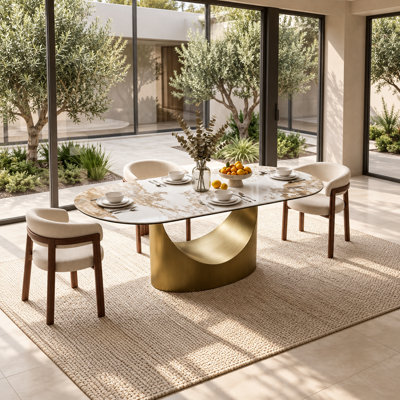 78''–82'' Modern Glam Oval Sintered Stone Dining Table with Crescent Pedestal Base