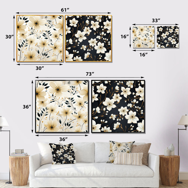 Penman - Ensemble de 2 décorations murales florales, Toile tendue, H 16 po x l 33 po x P 1 po