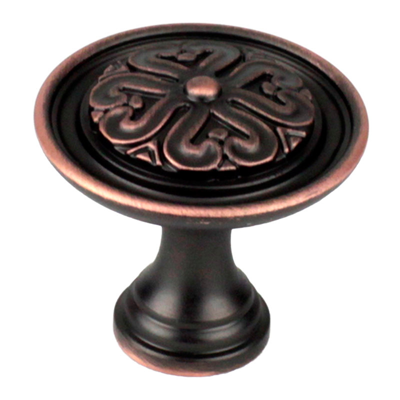 Poignée champignon de diamètre 1 3/8 po Iris, H 1,375 po x l 1,375 po x P 1,25 po, Bronze antique ou cuivre