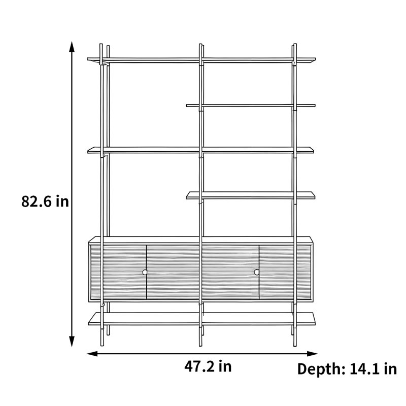 Bassilly, Walnut, (6 Shelves) 82.6"H x 47.2"W x 14.1"D