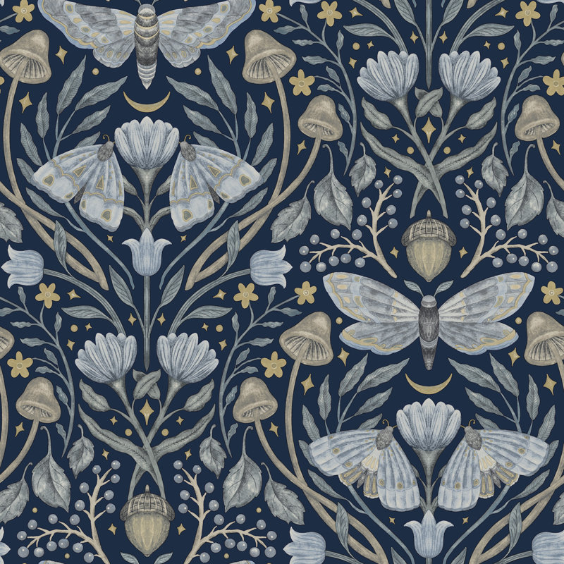 Mystic Moth Navy Forest Magic Wallpaper, Navy