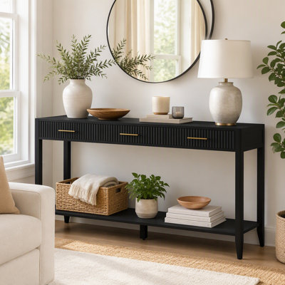Console peinte 60 po avec 3 tiroirs, table d'entrée en bois avec tablette de rangement, table basse pour salon, couloir, vestibule, vestibule, couloir