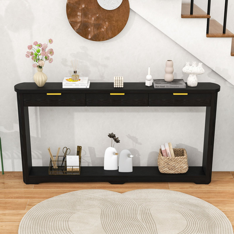 Table de rangement en bois avec 3 tiroirs, Black