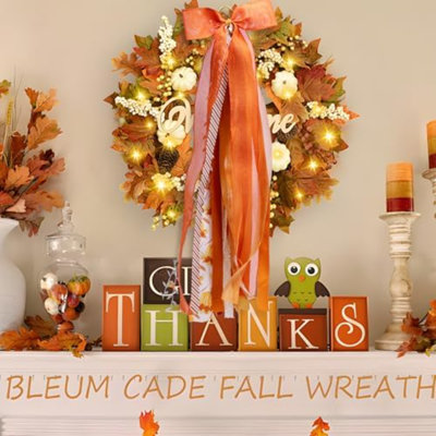 Lot de 2 nœuds en ruban assortis pour couronne de Thanksgiving, grand ensemble de rubans à clipser pour couronnes d'automne, ensemble de rubans décoratifs orange pour couronne, décoration de porte d'entrée, jardin ou porche pour la fête de Thanksgiving.
