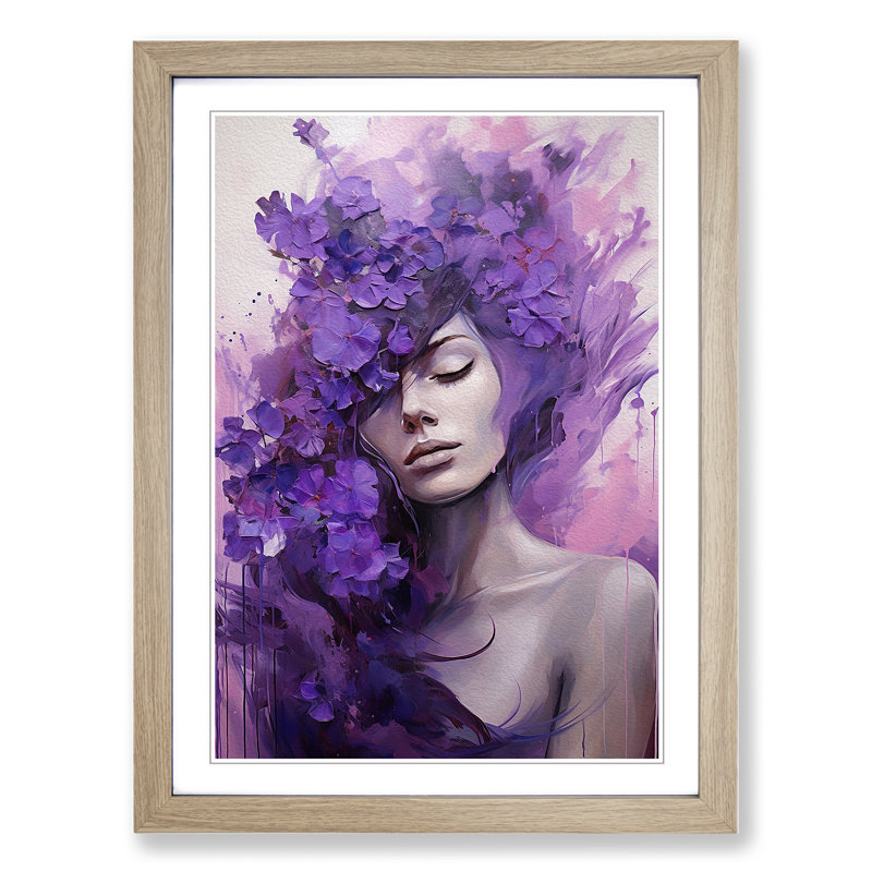 Lavender Flower Expressionism - Single Picture Frame Print on Wood, Oak Framed, 64cm H x 46cm W x 2cm D