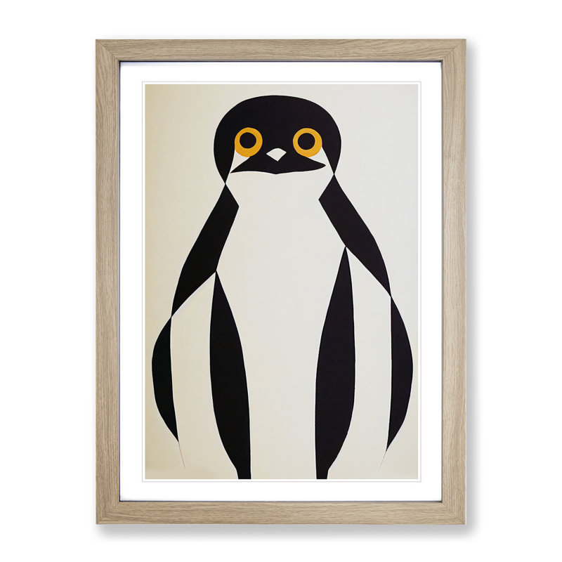Penguin Abstract Art No.2 - Wall Art, 66cm H x 48cm W, Oak Framed Paper, White