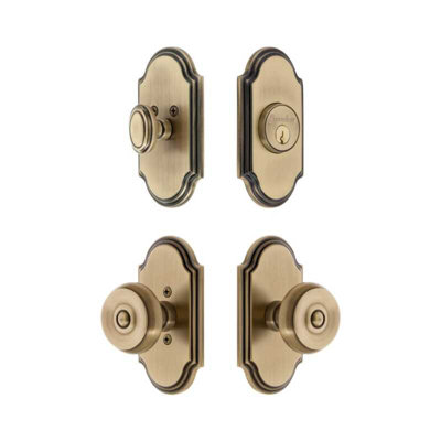 Grandeur Arc Short Plate Entry Set with Bouton Knob in Vintage Brass