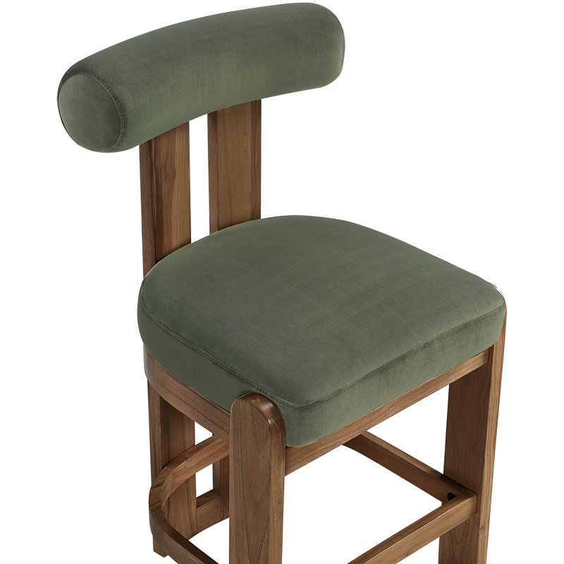 Tabouret de comptoir Arienzo, Noyer, Velours vert