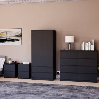 Tanino 4 Piece Bedroom Set (2 Drawer Large Bedside Chest X2, 8 Drawer Chest, 2 Door 2 Drawer Wardrobe)