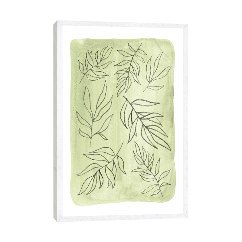 Soft Green Leaves by Whales Way - Painting on Canvas, 101.6cm H x 66.04cm W x 3.81cm D, White Framed