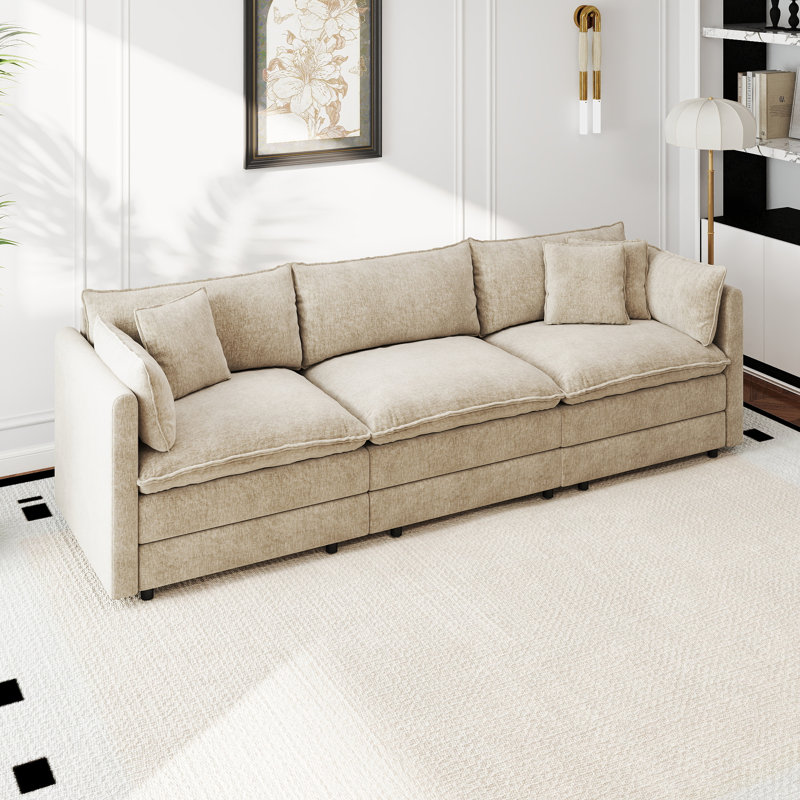 Canapé en chenille moderne, H 33,85 po x l 112,20 po x P 35,82 po, couleur café, 3