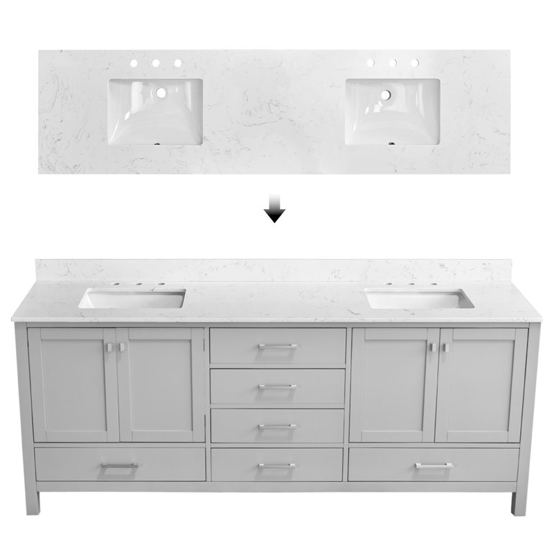 84 Inch Gray Solid Wood Double Sink Bathroom Vanity with Integrated Top
