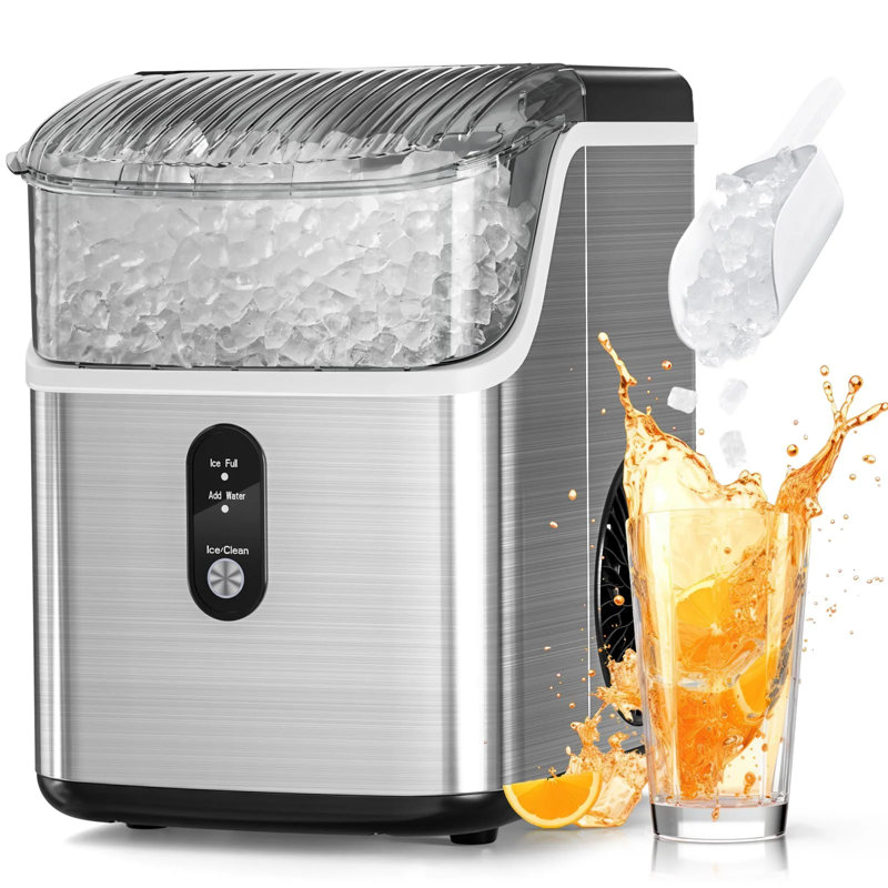  Comptoir de machine à glaçons Nugget, machine à glaçons avec glace à croquer, 35 lb / 24 heures, autonettoyante, fonctionnement en un clic, acier inoxydable, machine à glaçons pilée pour la cuisine à domicile