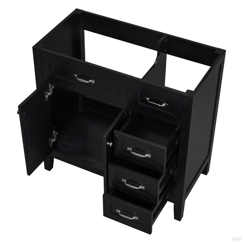 Meuble-lavabo 36 po sans lavabo, base d'armoire seulement, armoire de salle de bain avec tiroirs, Noir