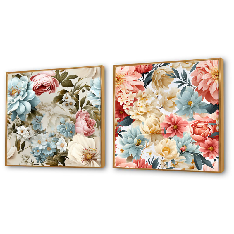 Clarisse - ensemble de 2 impressions sur toile florales, Encadrement doré, H 16 po x l 33 po x P 1 po