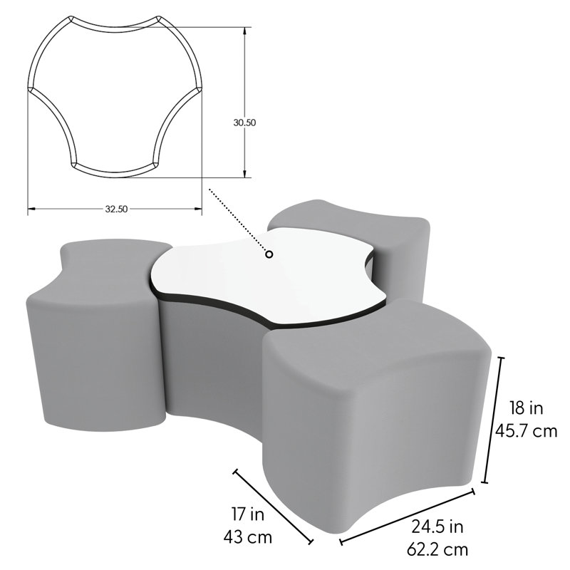 Pro Series Cog Ottoman Table with Bowtie 18" H Seating, 4-Piece Set, Sky Blue/Cosmic Strandz