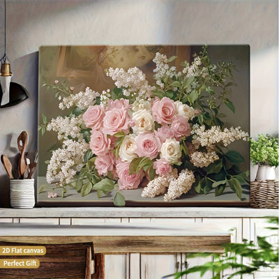 Elegant Vintage Pink Rose & Lilac Bouquet Canvas Print - Urban Studio