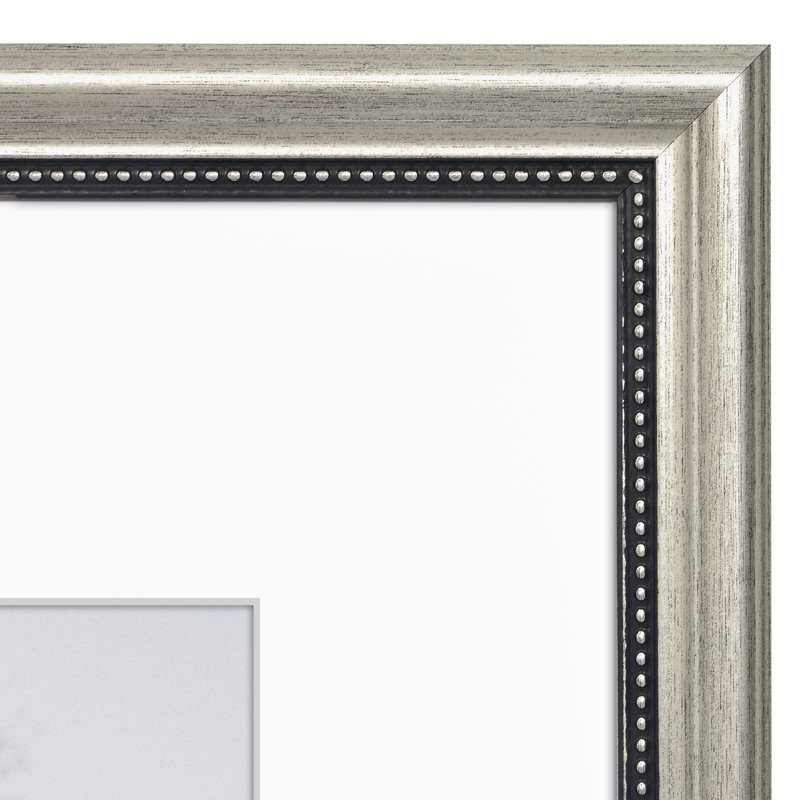 Vintage Picture Frame With Mat And Beaded Accents And Plexiglass Front Cover, Silver, 16" W x 20" H
