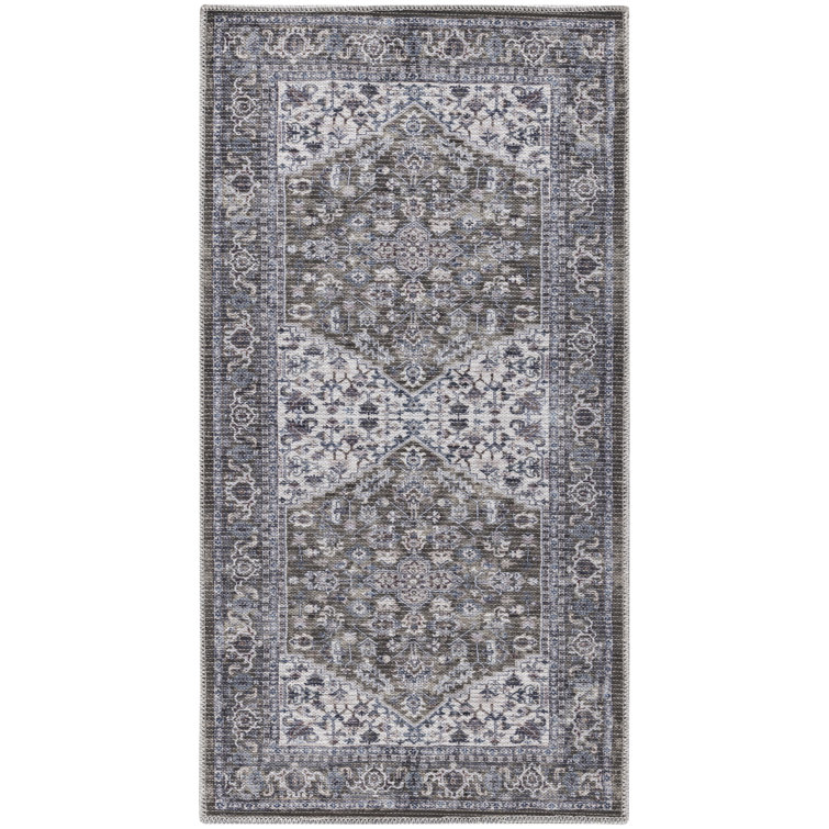 Oriental Machine Washable Cotton/Polyester Area Rug in Ivory/Olive