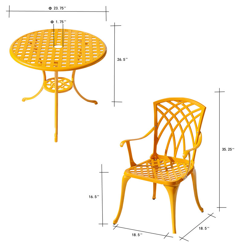 A Touch of Class- Cast Aluminium Bistro Set for Your Space, Yellow